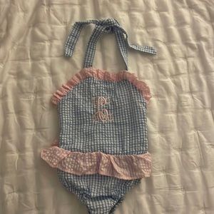 Seersucker Cecil and Lou toddler bathing suit. Size 3T with “c” monogram